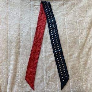COACH skinny silk scarf in signature & star print. Red, white, blue and black.